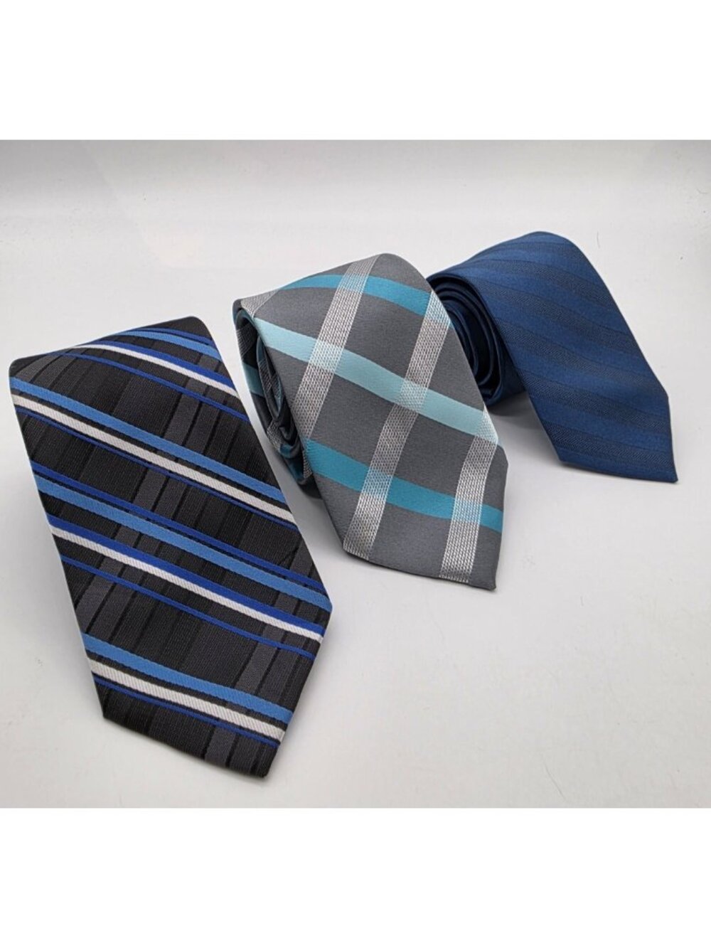 JF J. Ferrar Men's Tie 58" X 3" Blue & Gray Striped Ties Lot of 3 Necktie
